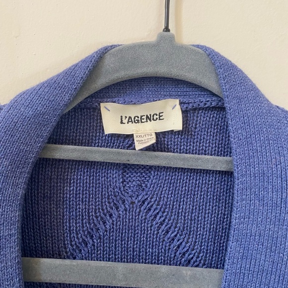 L’AGENCE MICA BELTED CABLE KNIT DUSTY BLUE COTTON CARDIGAN SWEATER SIZE XXL/TTG - Picture 9 of 11